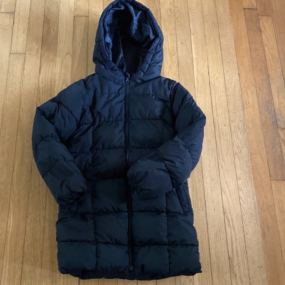 GAP KIDS BLACK LONG FLEECE LINED PUFFER JACKET HOODED GIRLS LARGE